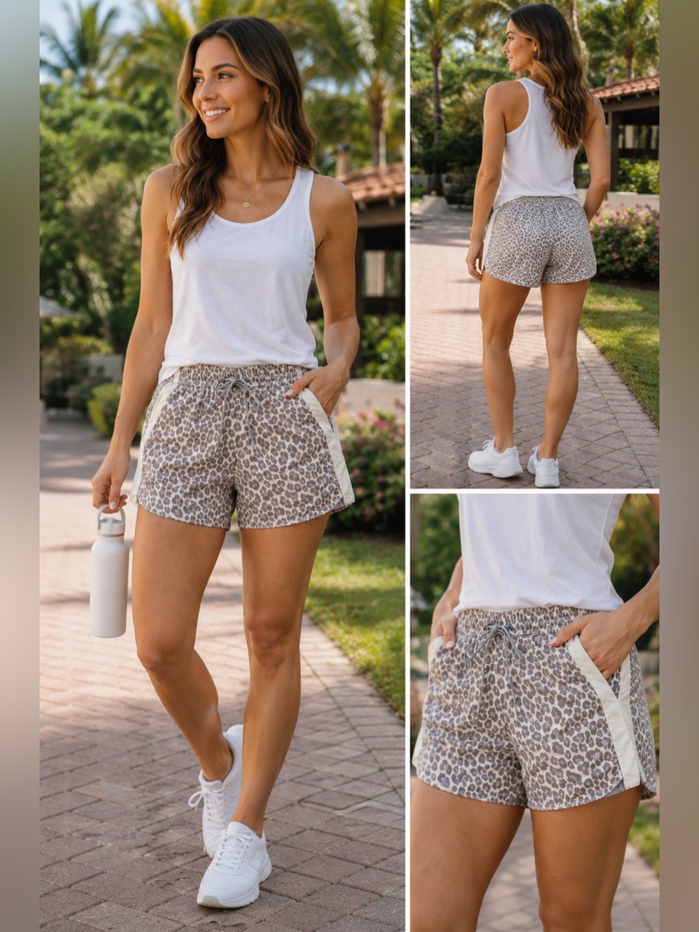NWT Johnny Was Calme Animal Print Athletic Shorts Elastic Waist Size Large